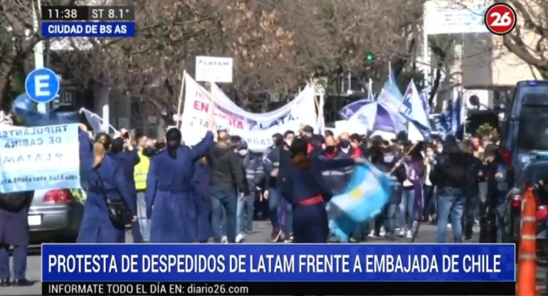 Protestas trabajadores LATAM frente a la embajada de Chile