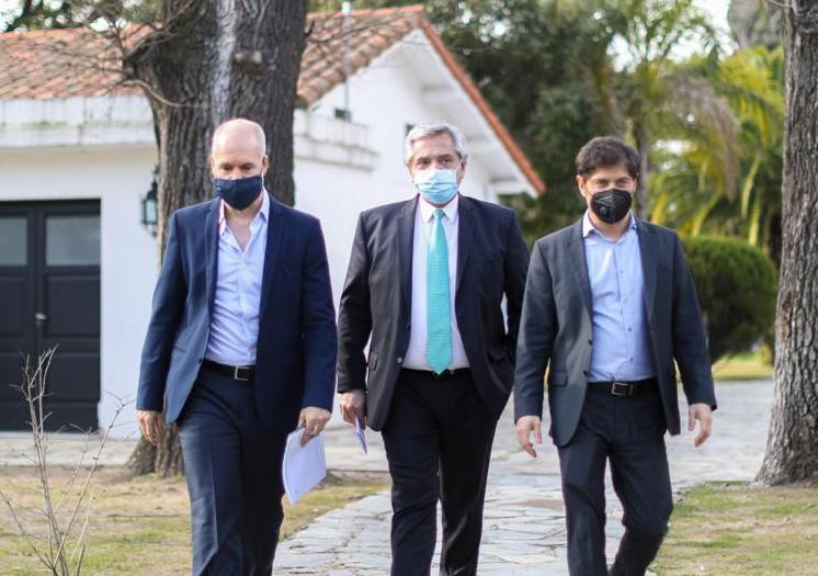 Horacio Rodríguez Larreta, Alberto Fernández y Axel Kicillof, NA