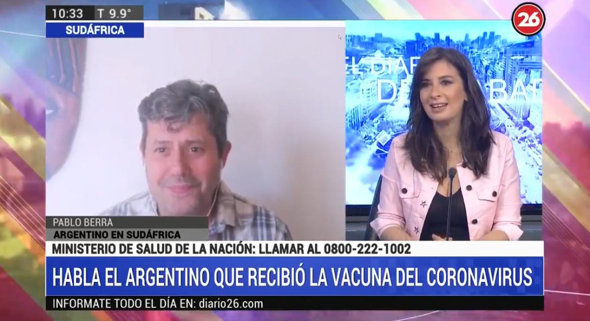 Argentino que recibió vacuna contra coronavirus en Sudáfrica, CANAL 26