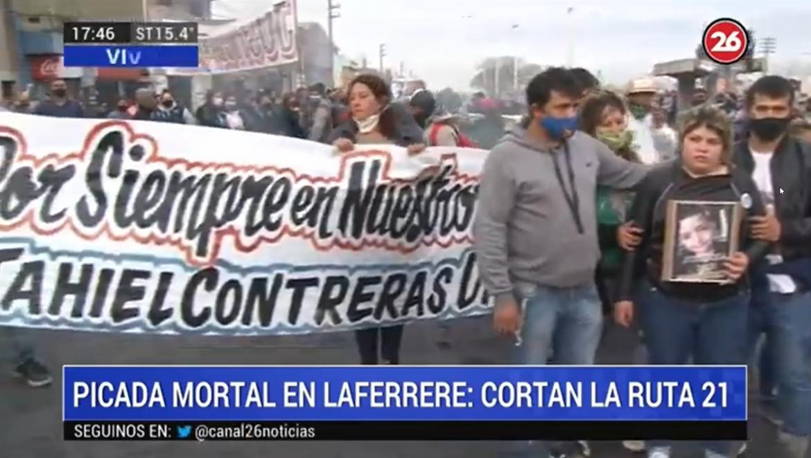 Protesta en Laferrere por muerte de niño de 6 años, picada mortal, Canal 26	