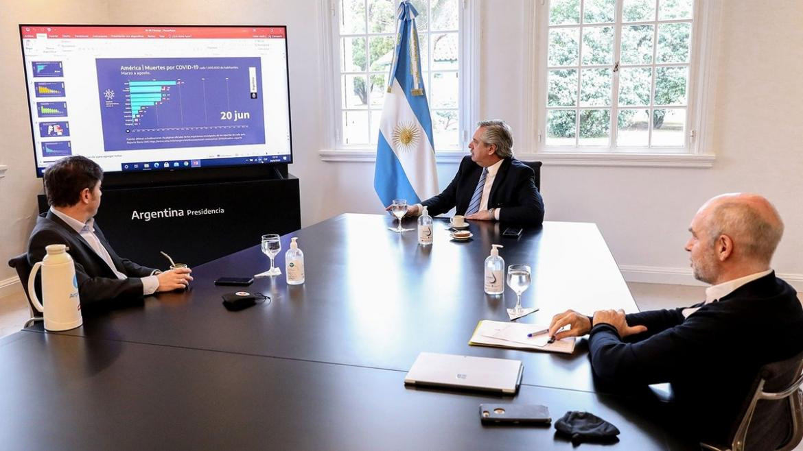 Alberto Fernández junto a Horacio Rodríguez Larreta y Axel Kicillof