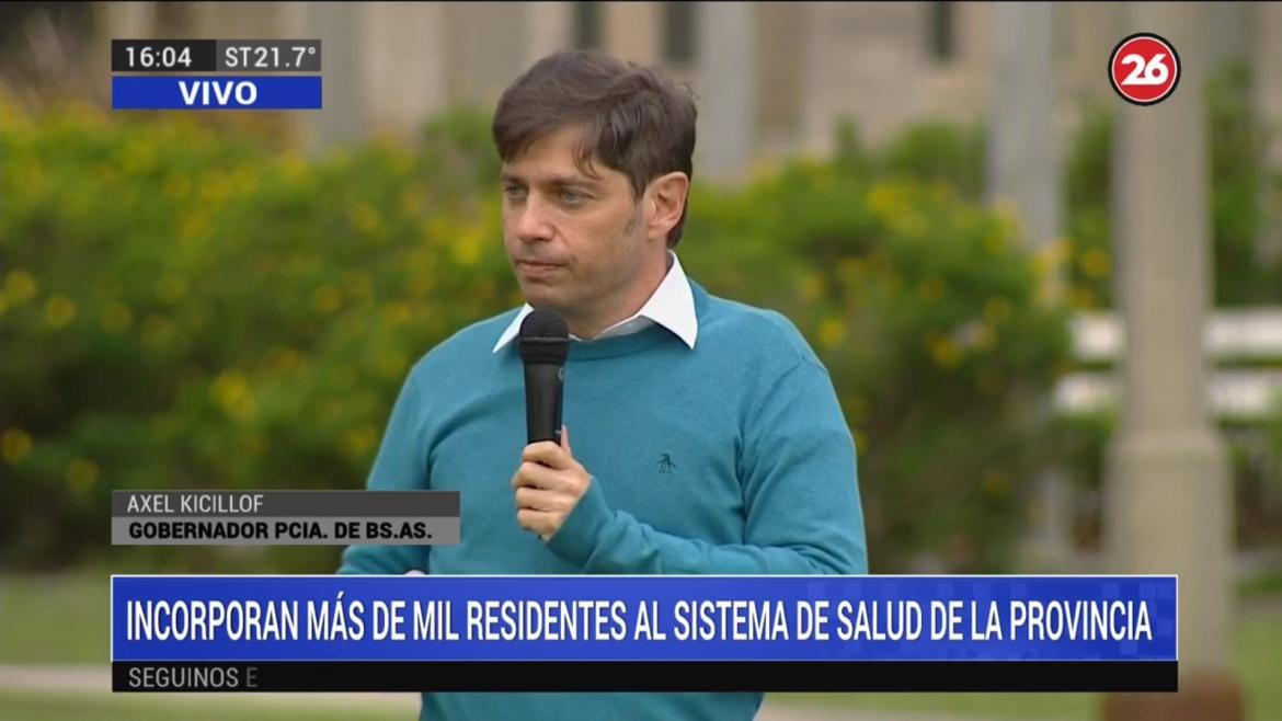 Axel Kicillof, incorporación de residentes al sistema sanitario, CANAL 26