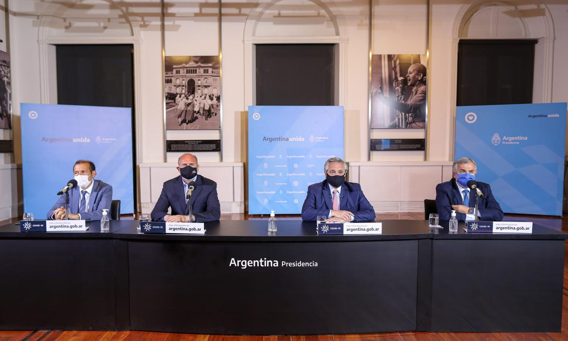 Alberto Fernandez, extensión de la cuarentena, pandemia del coronavirus, Casa Rosada, Omar Perotti (Santa Fe), Gerardo Morales (Jujuy) y Omar Guti?rrez (Neuquen), NA