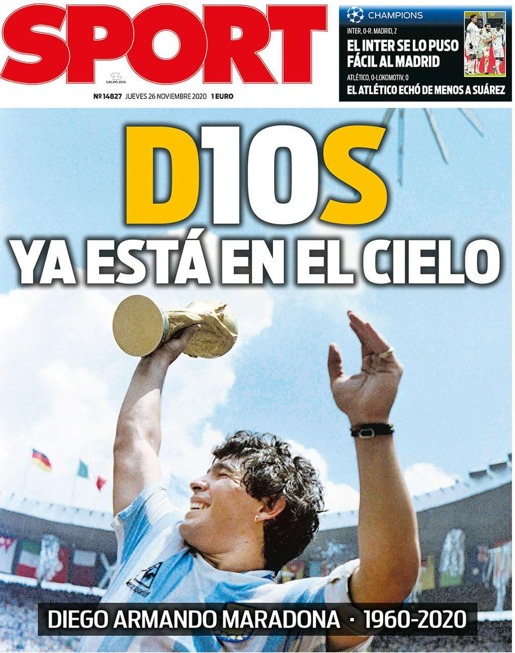 Muerte de Maradona por el diario español Sport