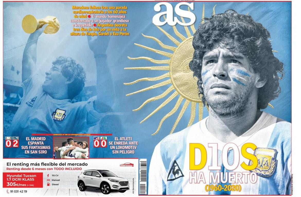 Muerte de Maradona por el diario español AS
