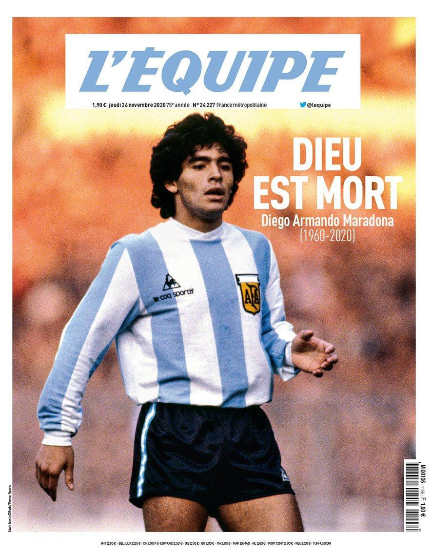 Muerte de Maradona por el diario francés L´Equipe