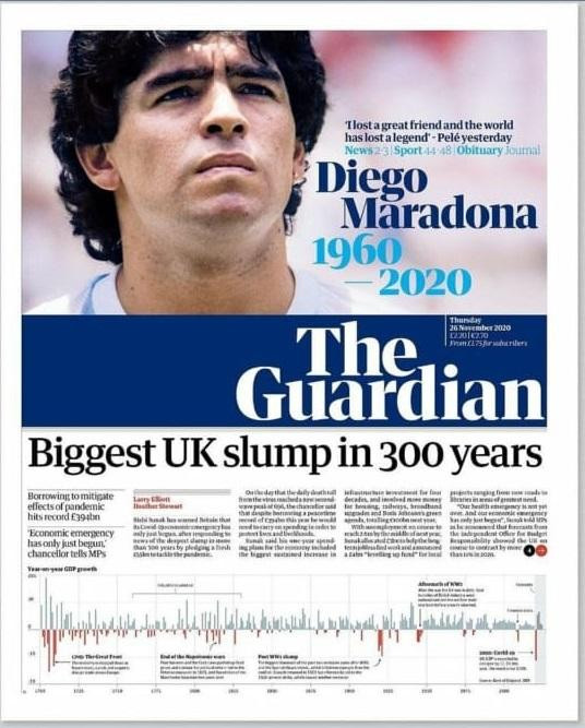 Muerte de Maradona por el diario inglés The Guardian
