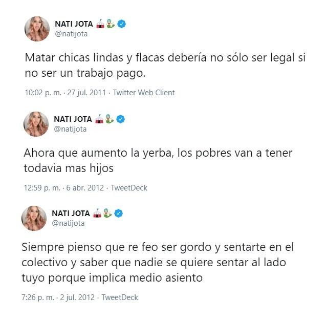 Polemicos tuits de Nati Jota