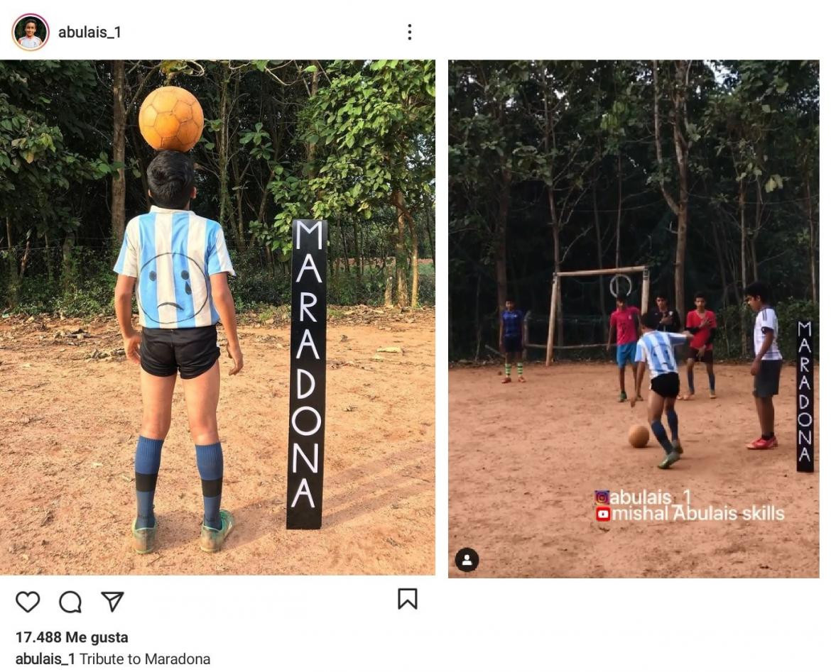 India, Mishail homenajeó a Diego Maradona con una réplica de un gol suyo