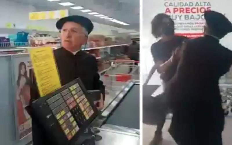 Cura a los golpes por no usar barbijo en supermercado, Colombia