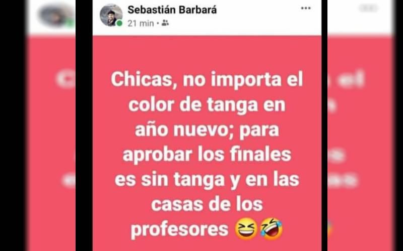 Posteo del profesor Sebastián Barbará, aprobar sin tanga, Corrientes