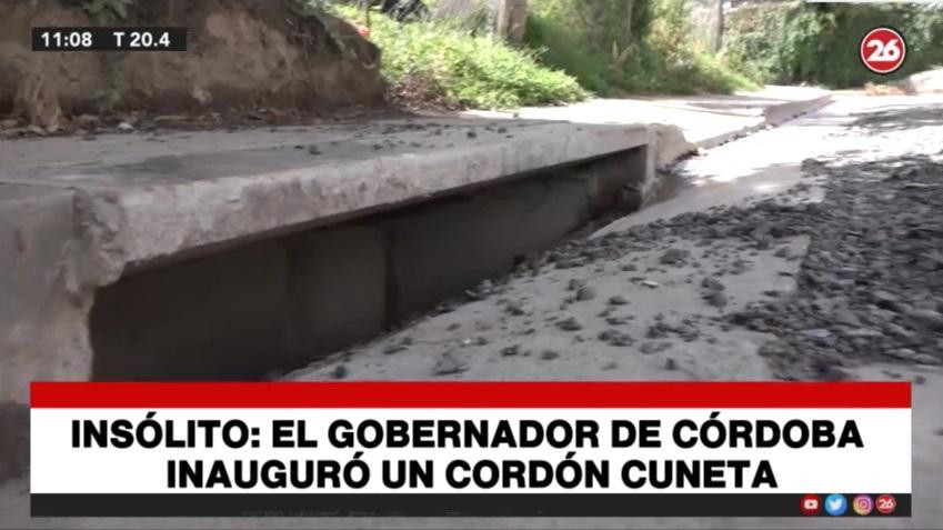 Juan Schiaretti, gobernador de Córdoba, inauguró un cordón cuneta, CANAL 26	