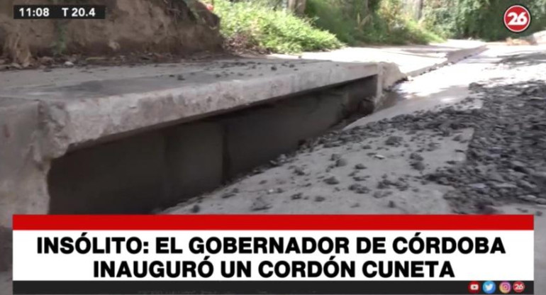 Juan Schiaretti, gobernador de Córdoba, inauguró un cordón cuneta, CANAL 26	