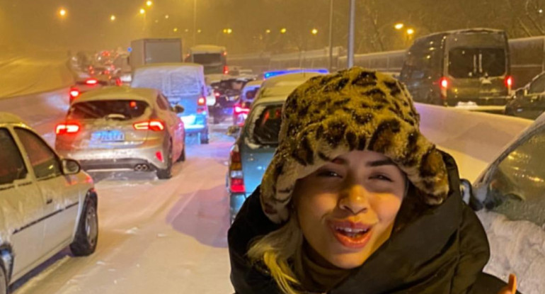 Lali Espósito varada en Madrid por temporal de nieve, Instagram.