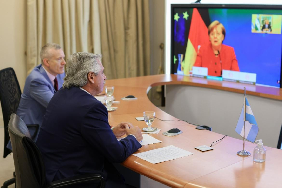 El Presidente Alberto Fernández habló con la canciller alemana Angela Merkel, foto Presidencia