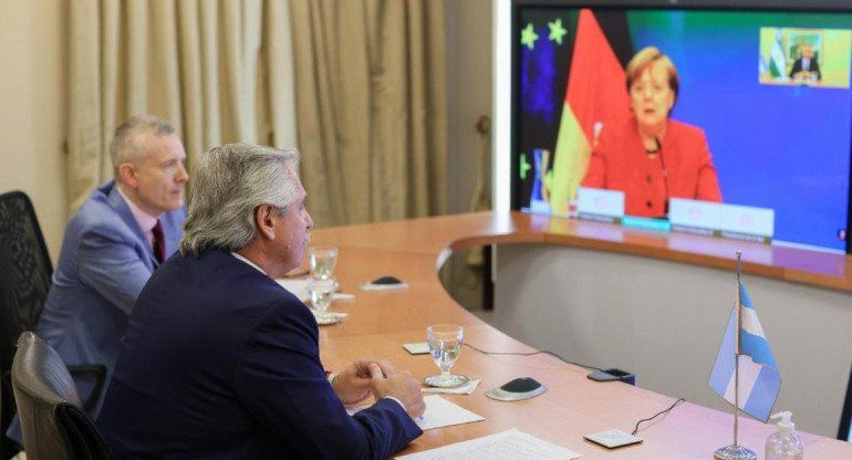El Presidente Alberto Fernández habló con la canciller alemana Angela Merkel, foto Presidencia