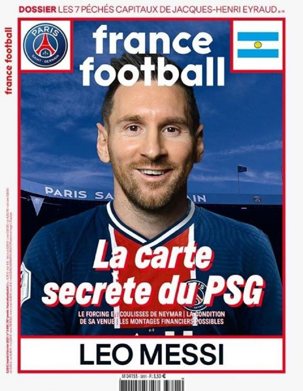 Tapa France footbal con Messi vestido del PSG.