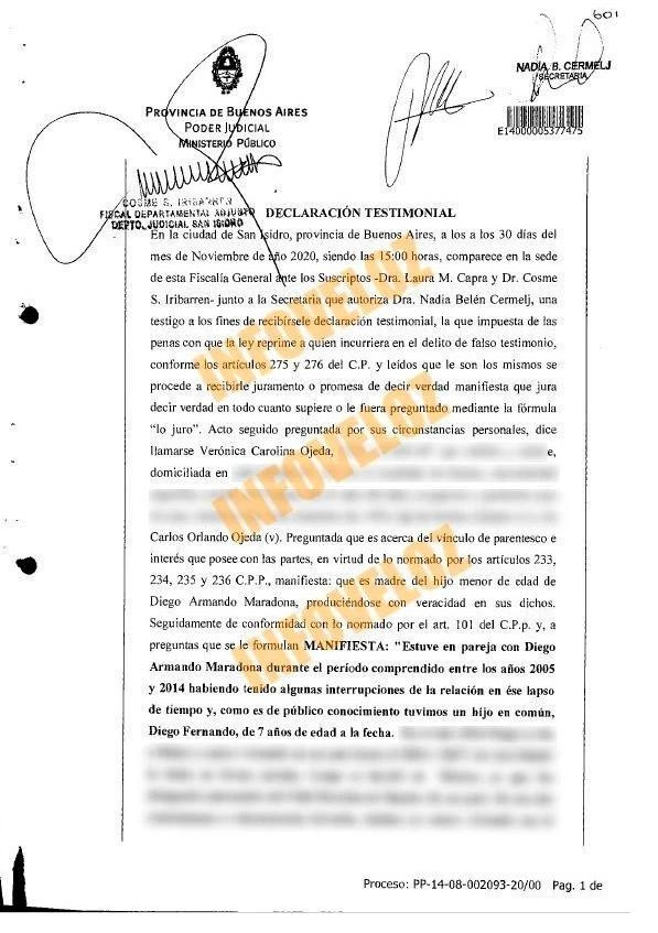 Declaración de Verónica Ojeda ante la Justicia por muerte de Maradona, gentileza InfoVeloz