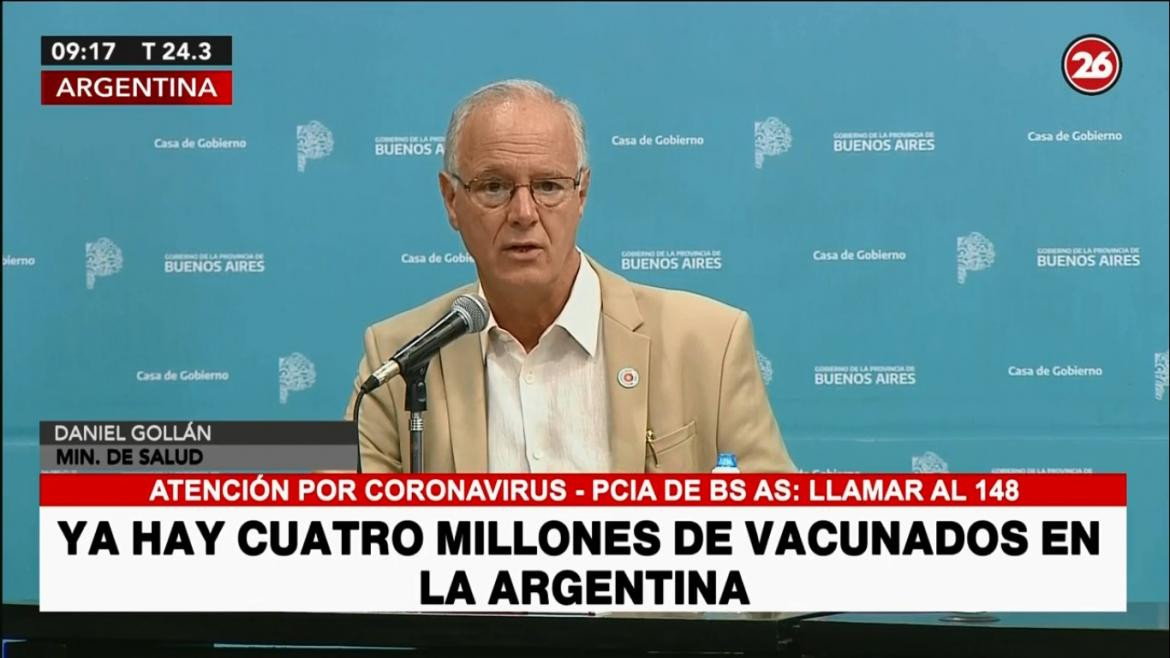 Daniel Gollán, ministro de salud de Provincia de Buenos Aires, coronavirus en Argentina, Canal 26