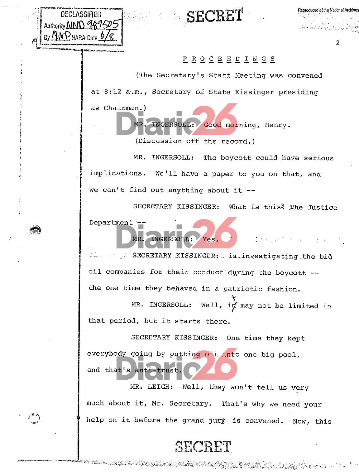 24 de marzo de 1976, golpe militar, dictadura militar en Argentina, documentos de Estados Unidos, Kissinger