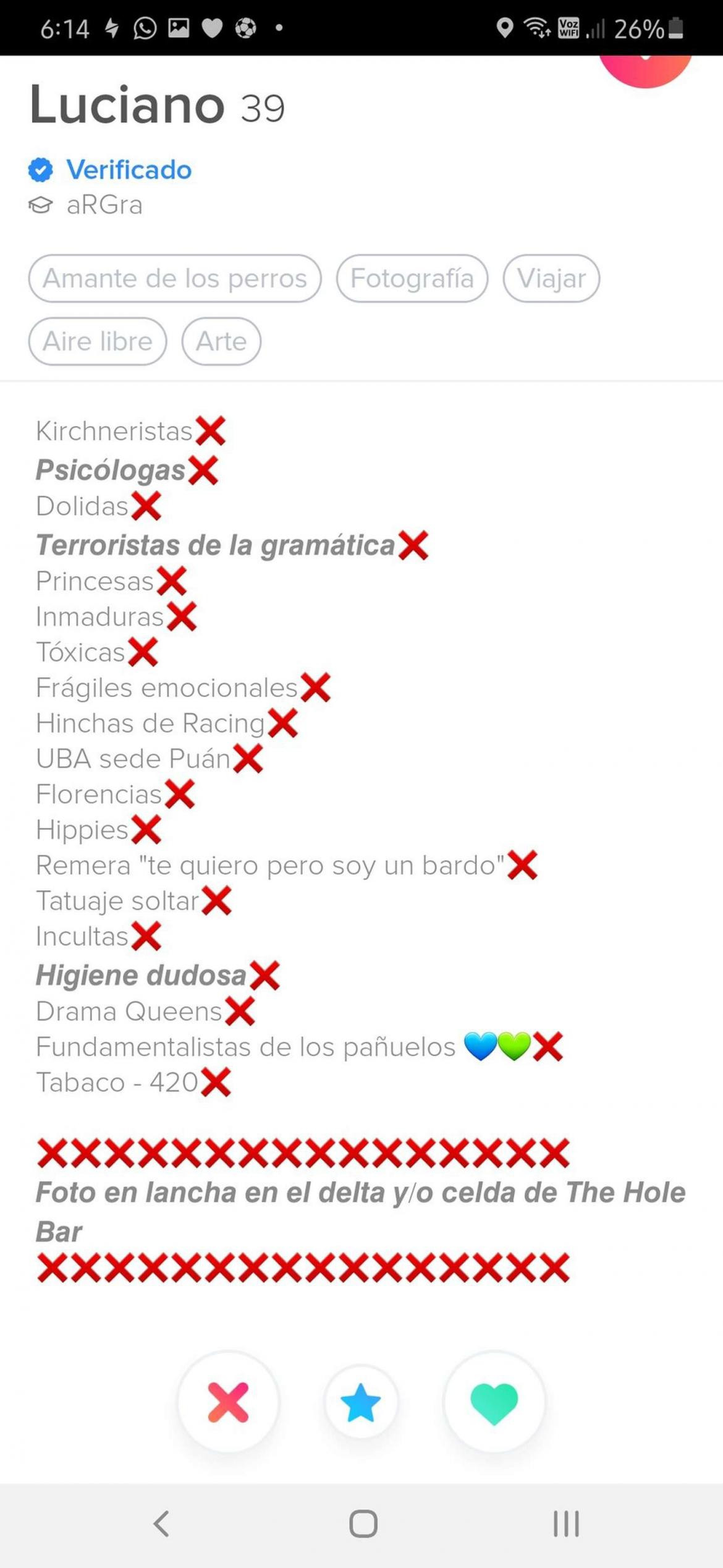 Perfil de Tinder de Luciano