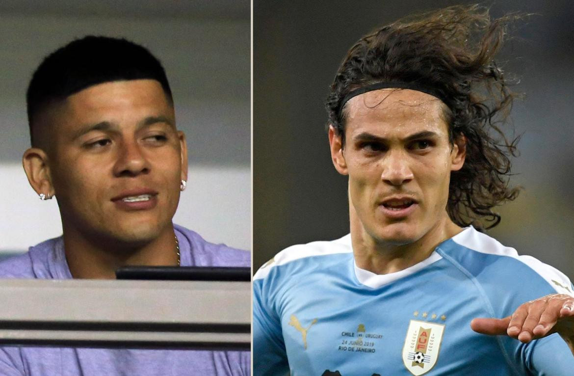 Marcos Rojo y Edinson Cavani, fútbol, fotos NA