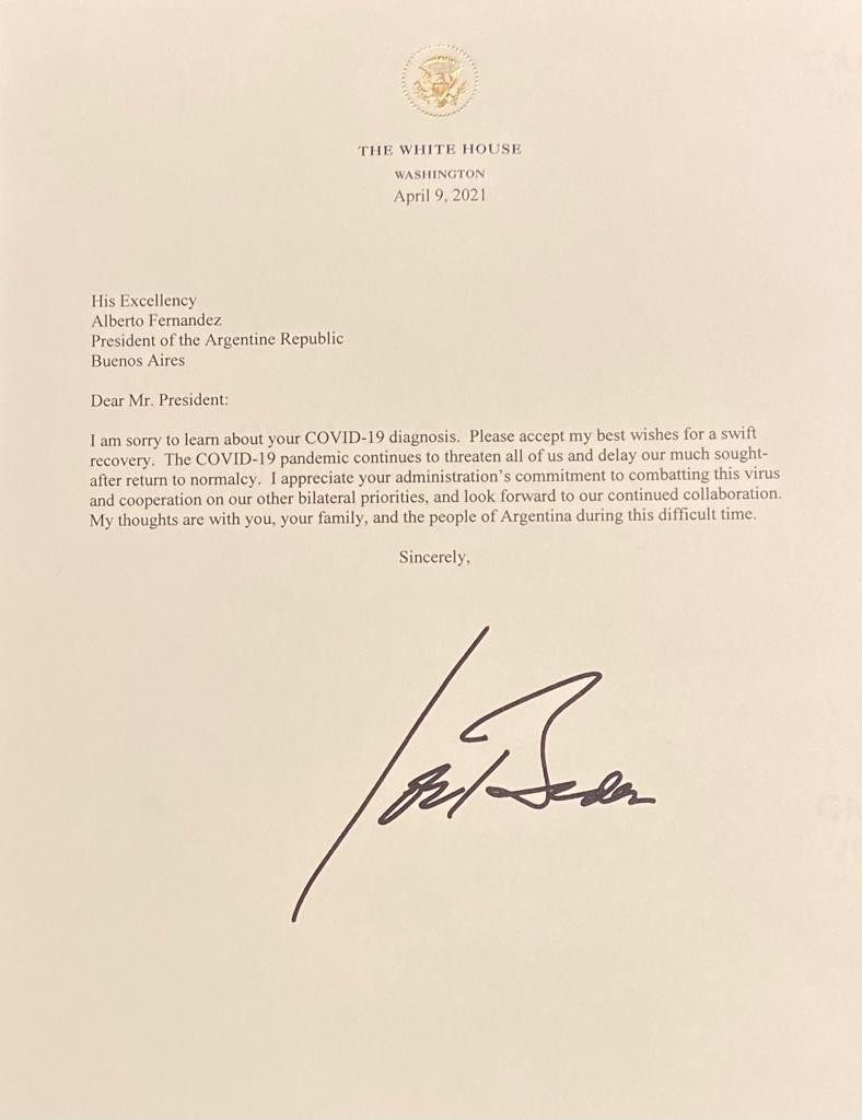 Carta de Joe Biden a Alberto Fernández