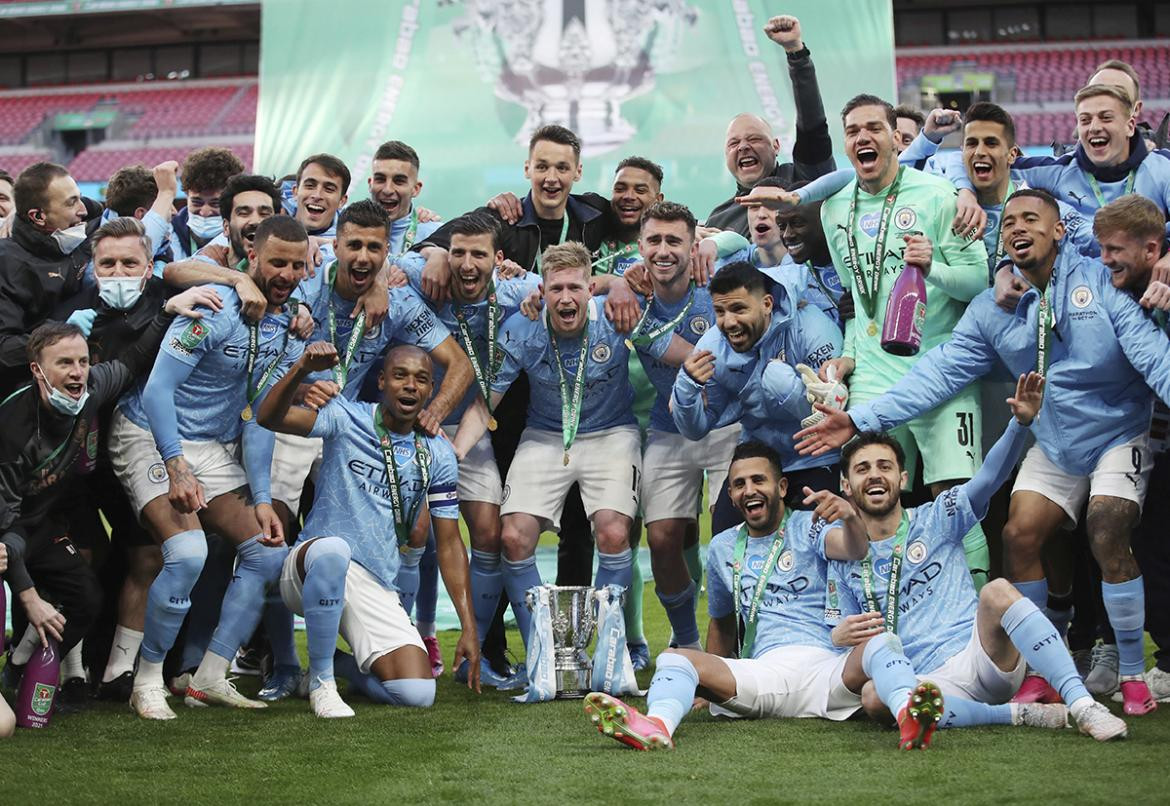 Festejo del Manchester City, fútbol inglés, Sergio Kun Agüero, Reuters