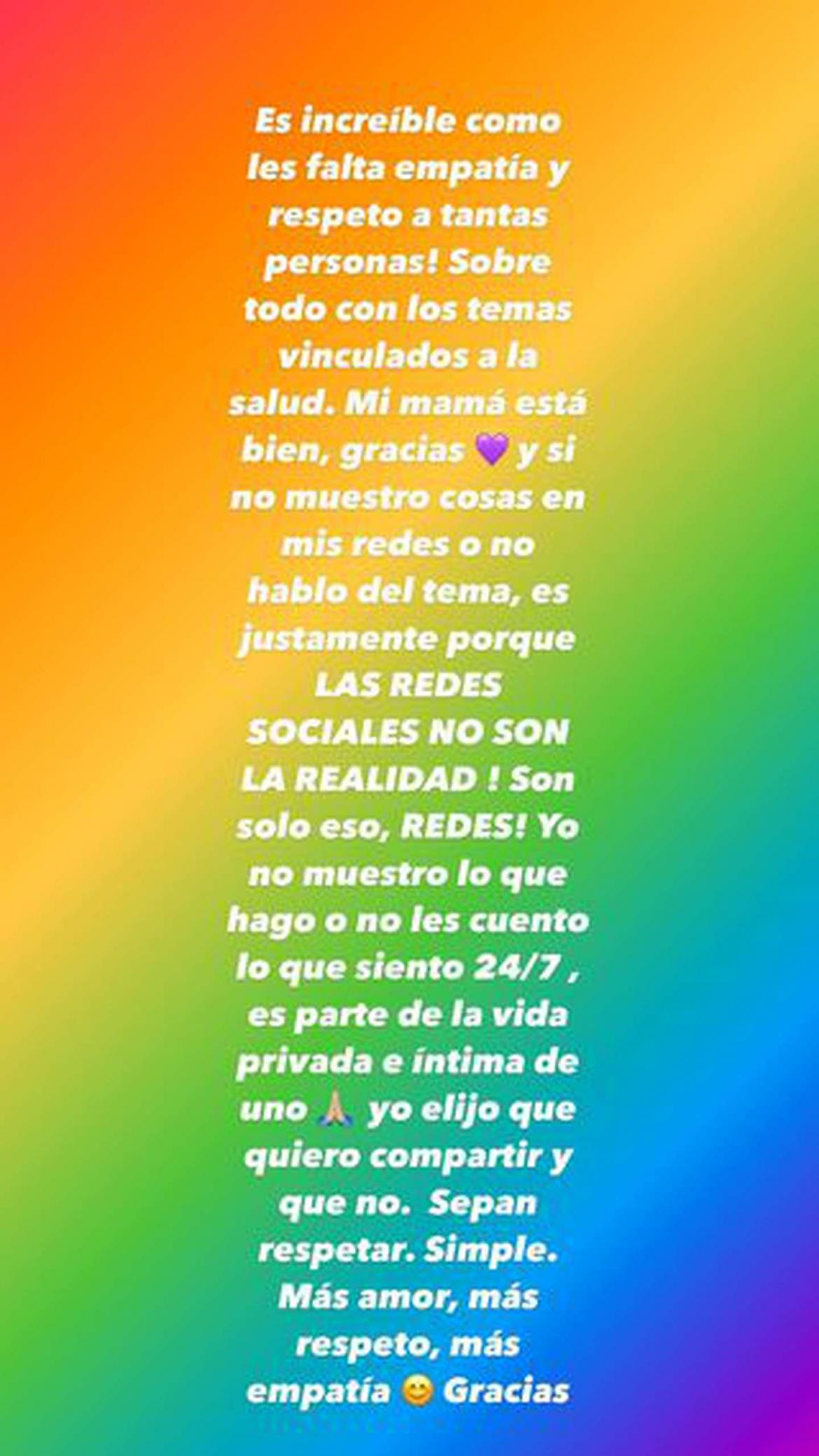 Cande Tinelli posteo en Instagram sobre salud de su mamá Soledad Aquino