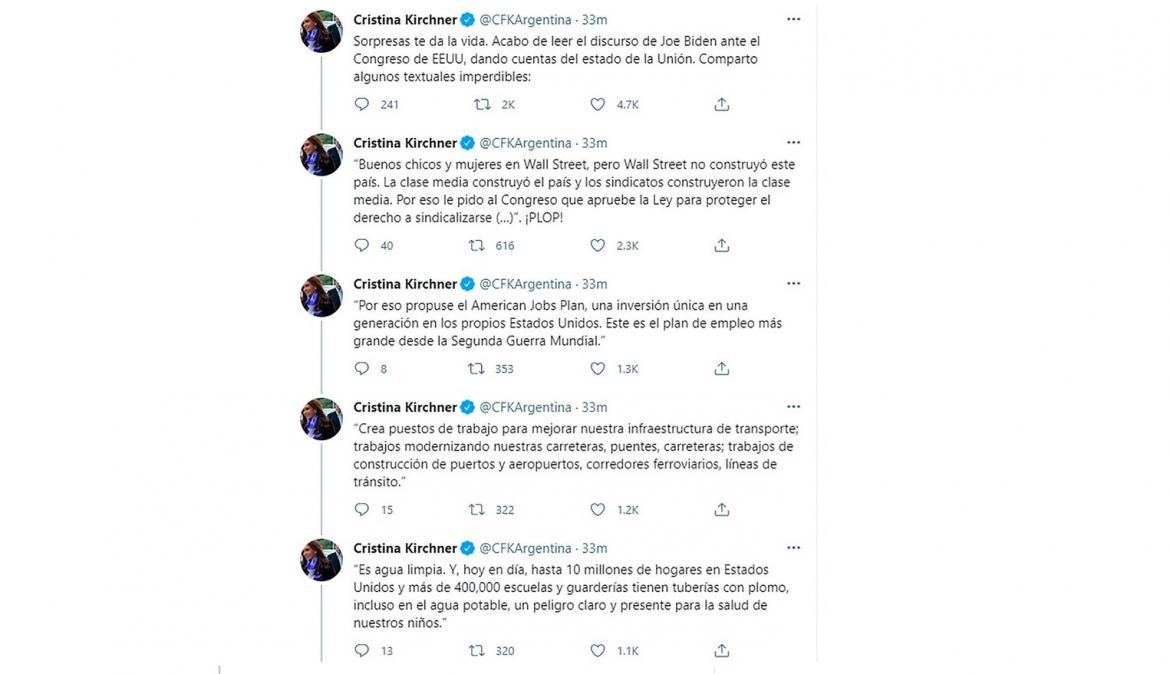 Hilo de Twitter CFK por discurso de Biden 1