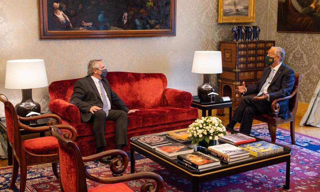 Alberto Fernández fue recibido por el presidente de Portugal en el inicio de su gira por Europa, foto Presidencia	