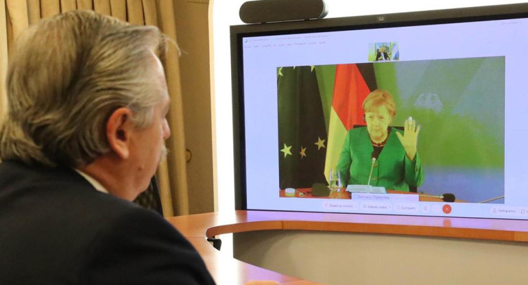 Alberto Fernández, Angela Merkel, videoconferencia, Foto Presidencia