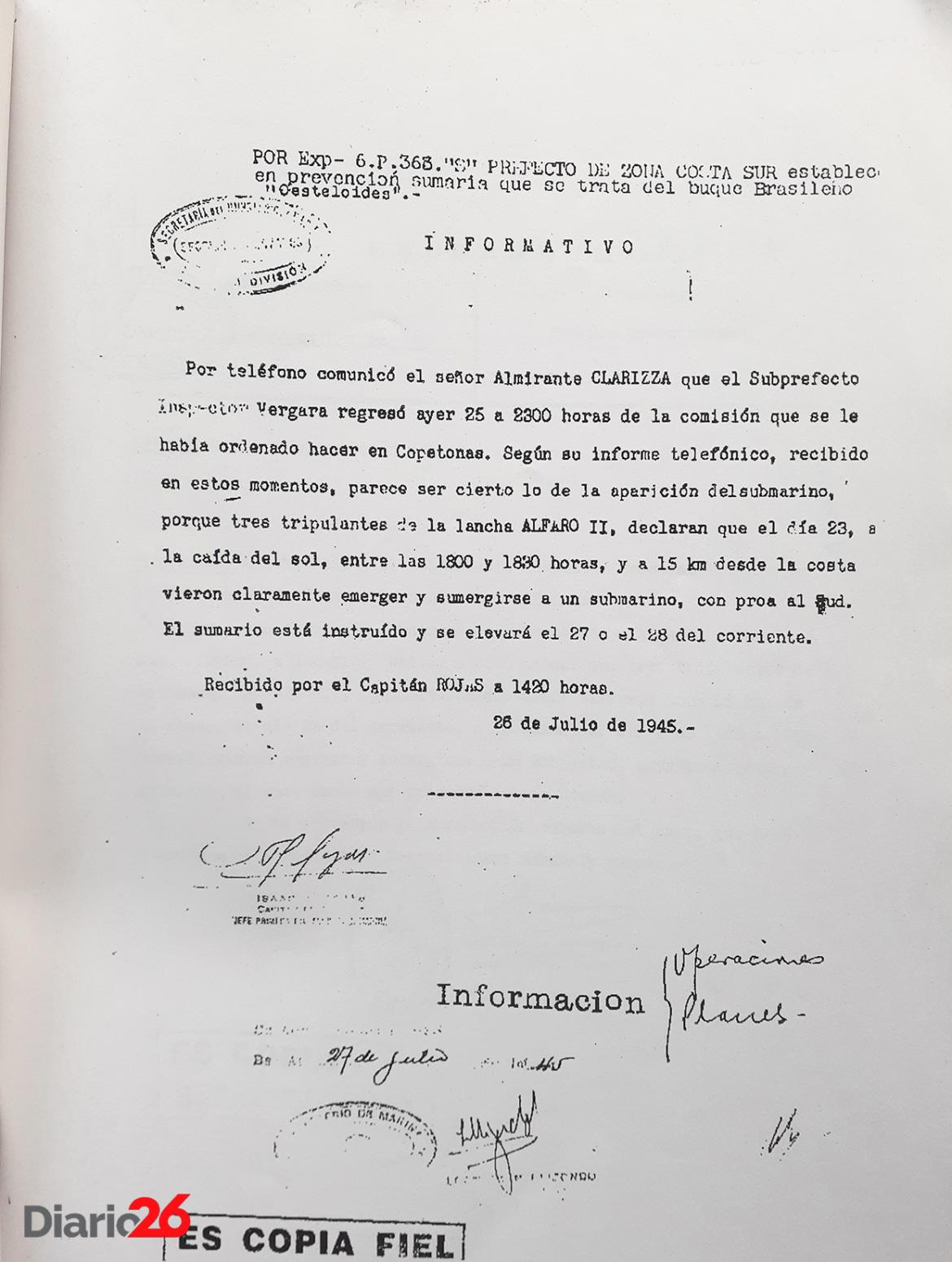 Submarinos nazis en la Argentina - 26 de julio de 1945