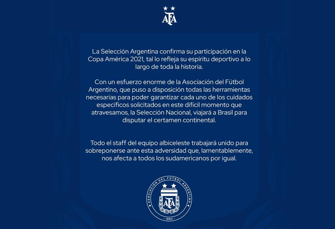 AFA confirmó que la Selección Argentina juega la Copa América pese a pandemia de coronavirus	