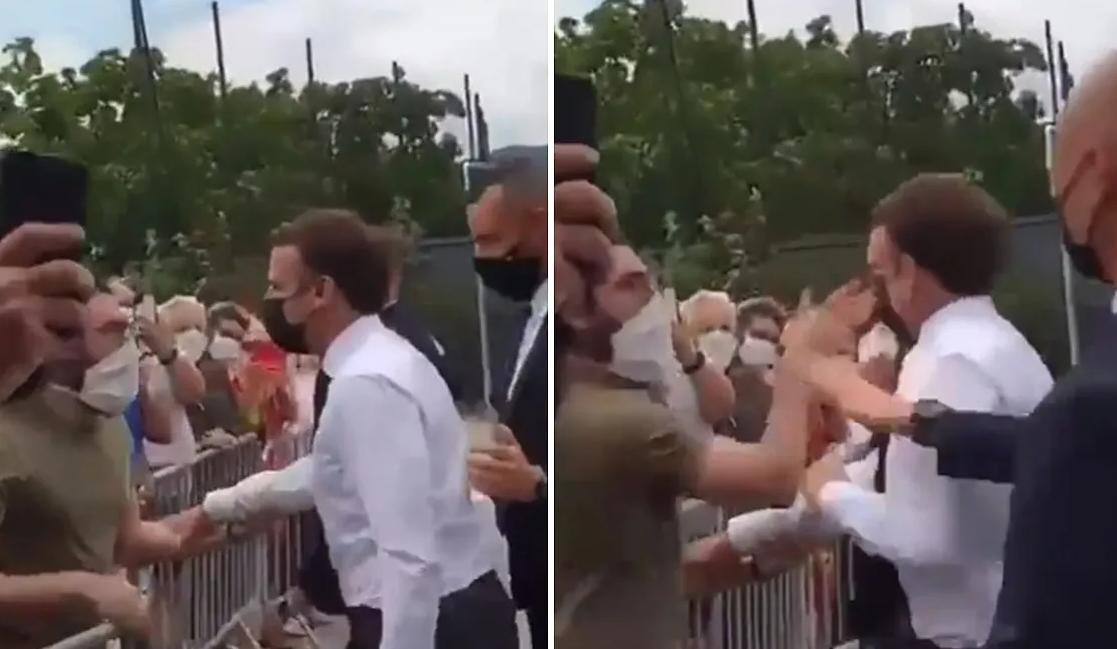 Macron recibe un cachetazo, captura de video