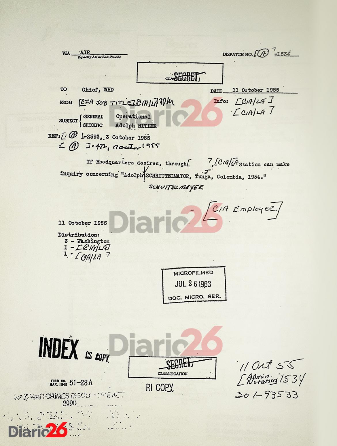 Adolf Hitler en Colombia en 1954, documento desclasificado del FBI, nazis