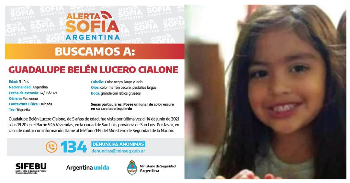 Alerta Sofia por la desaparición de Guadalupe Lucero