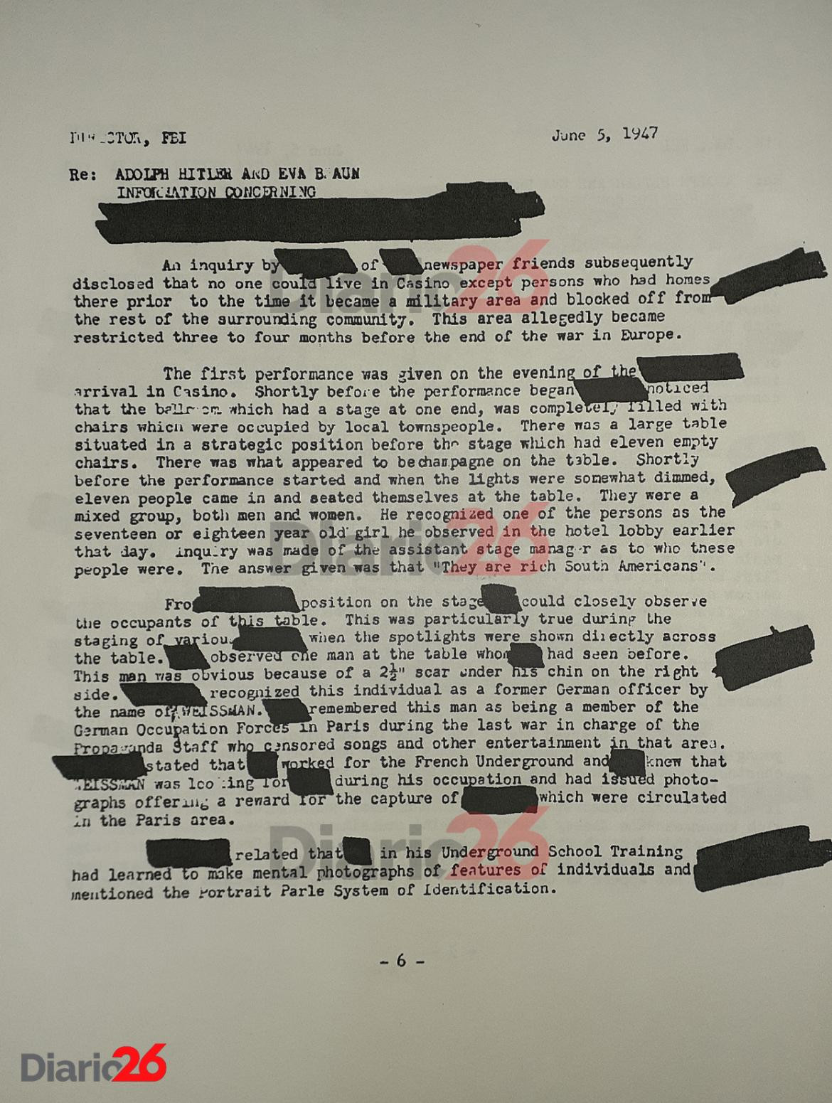 Adolf Hitler en Brasil, Hotel Atlántico, Cassino, documento desclasificado del FBI de 1947 - 06