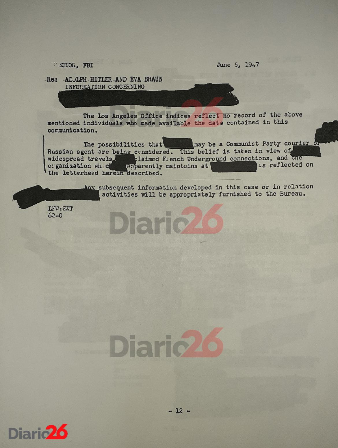 Adolf Hitler en Brasil, Hotel Atlántico, Cassino, documento desclasificado del FBI de 1947 - 12