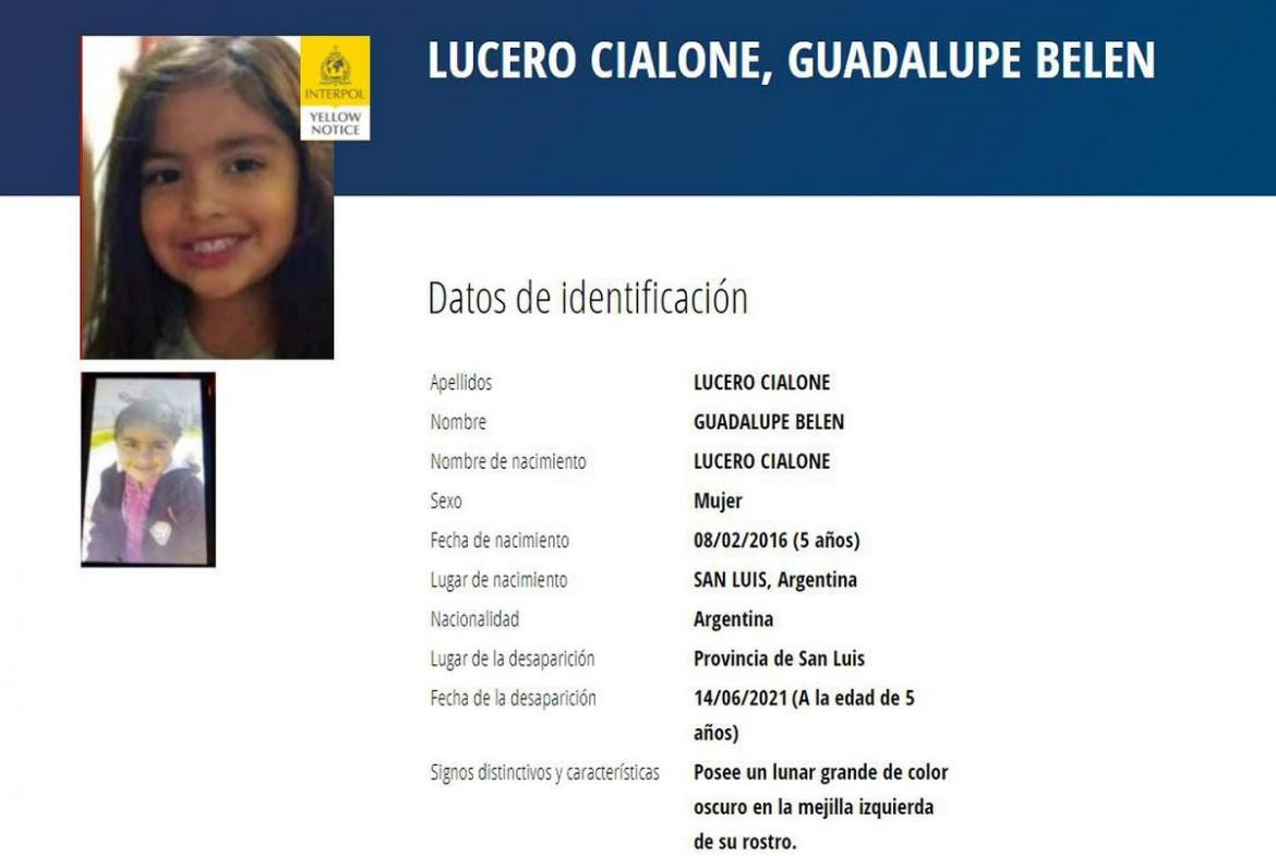 Interpol emitió una alerta amarilla por Guadalupe Lucero