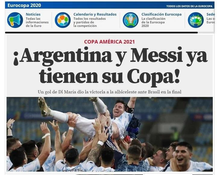Argentina campeón de Copa América 2021, El Mundo, España