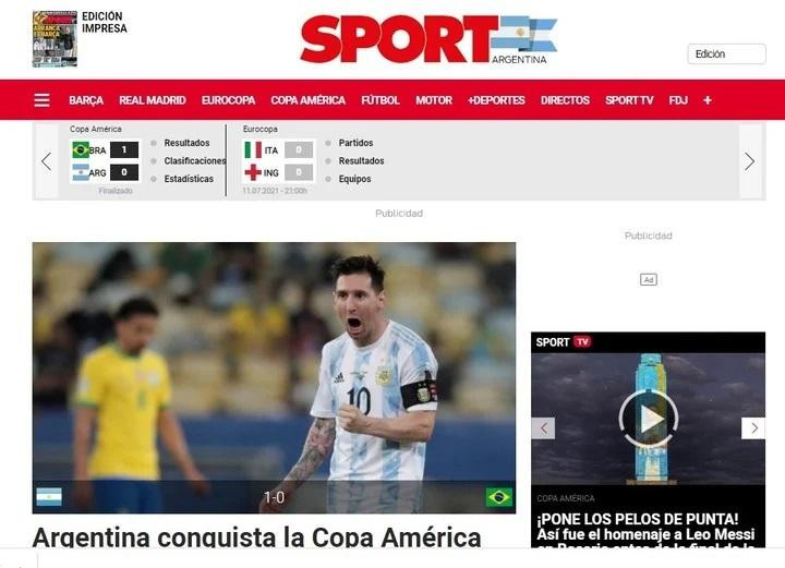 Argentina campeón de Copa América 2021, Sport, España