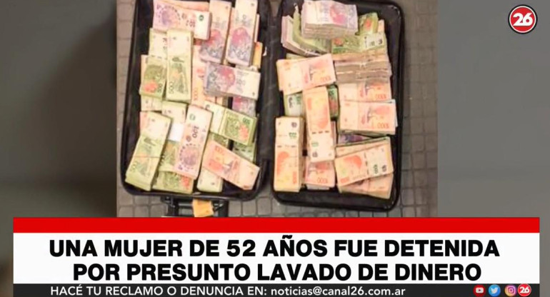 Mujer detenida en Aeroparque presunto lavado de dinero, llevaba más de $6 millones en una valija, Canal 26