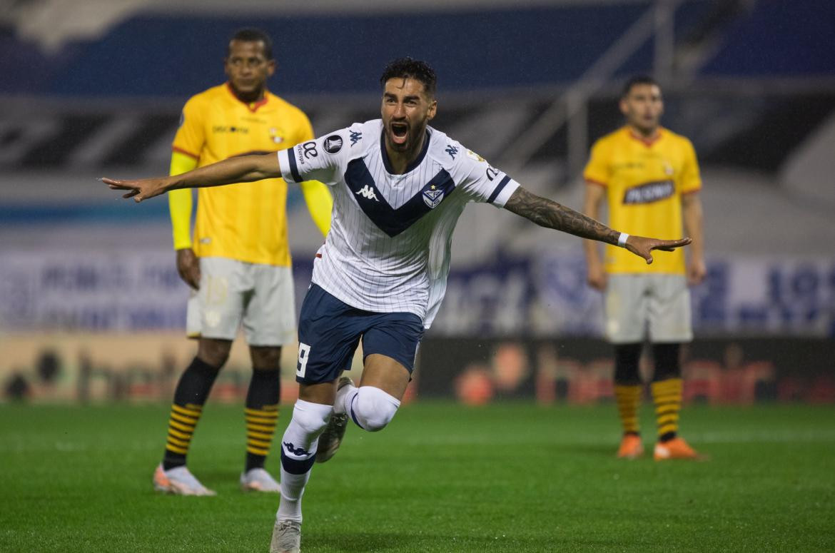 Festejo de Vélez ante Barcelona de Ecuador por la Copa Libertadores