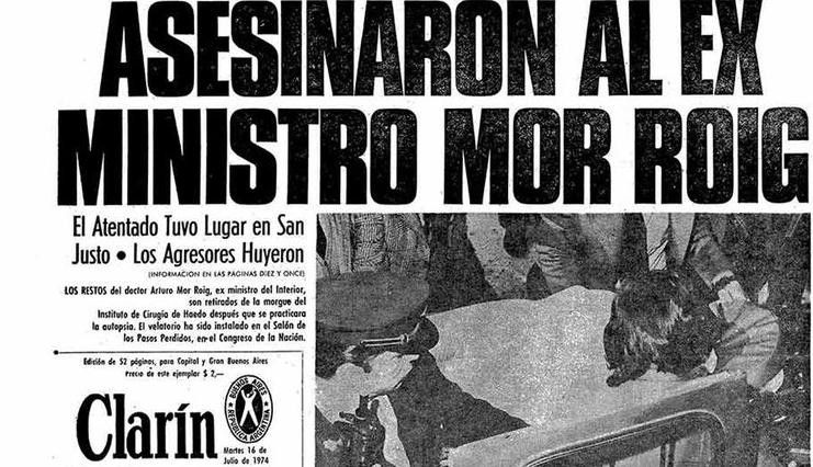 Tapa Clarín sobre el asesinato de Arturo Mor Roig