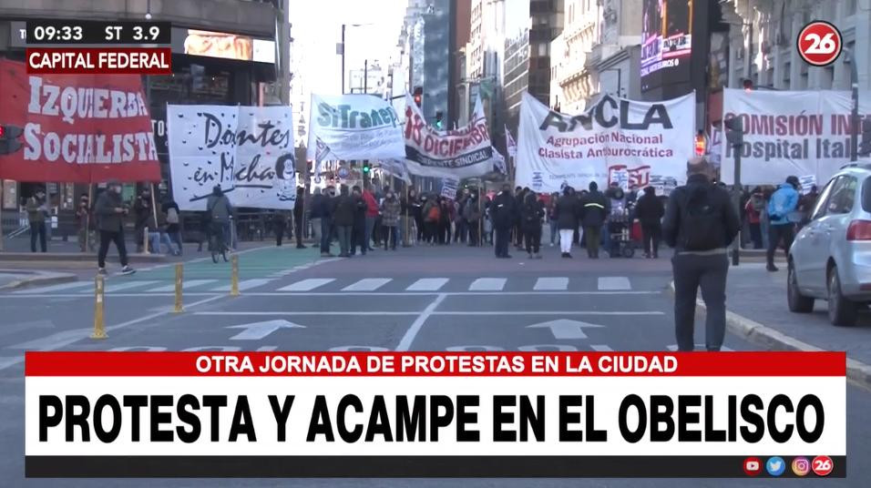 Cortes en el Obelisco, móvil Canal 26, foto captura