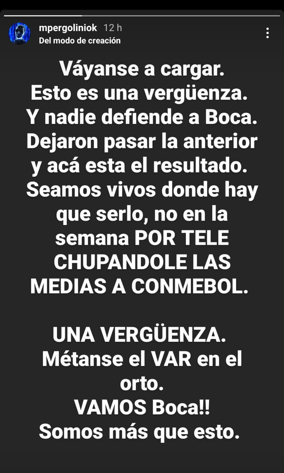 Posteo Mario Pergolini por eliminación de Boca de la Copa Libertadores