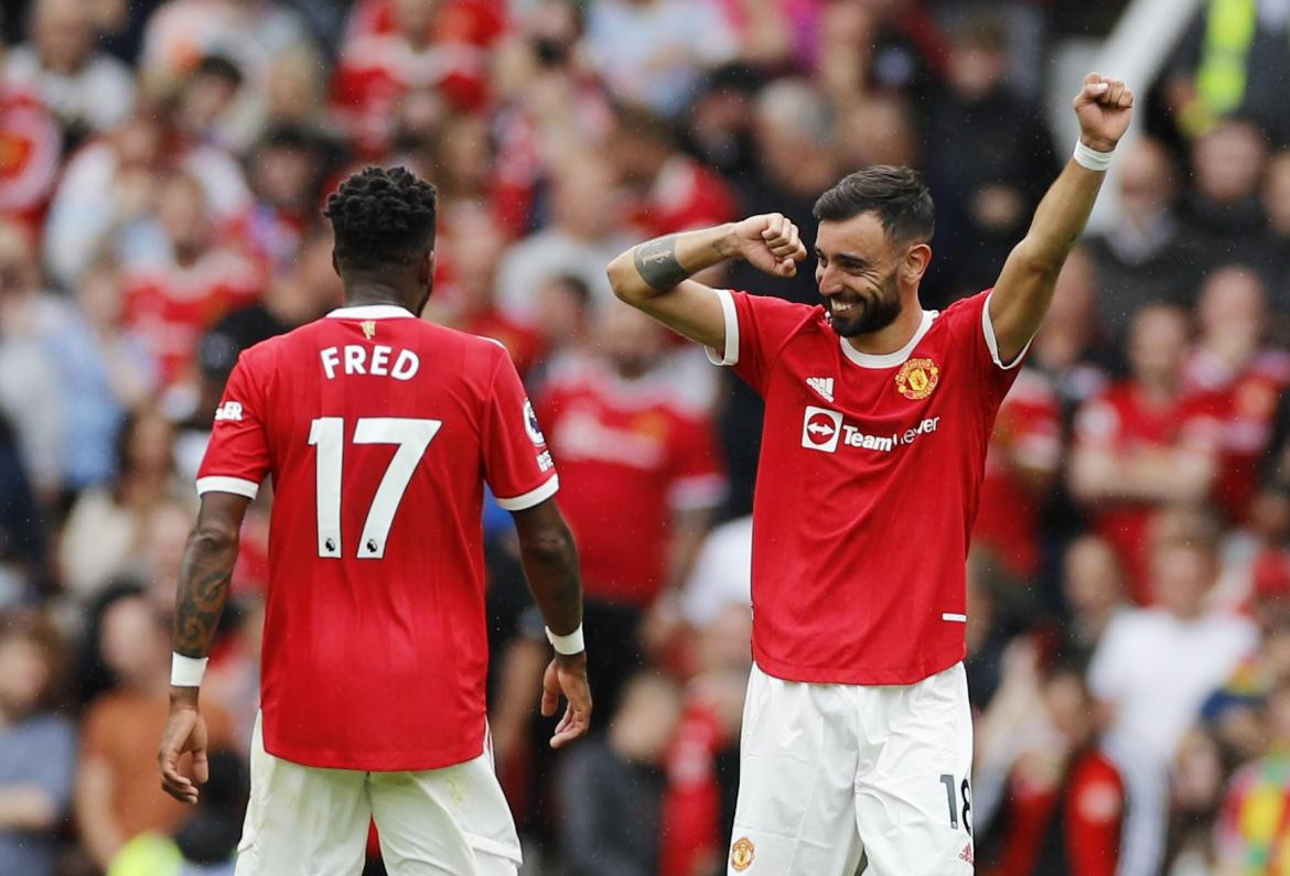 Festejo de Bruno Fernandes para Manchester United ante Leeds, REUTERS