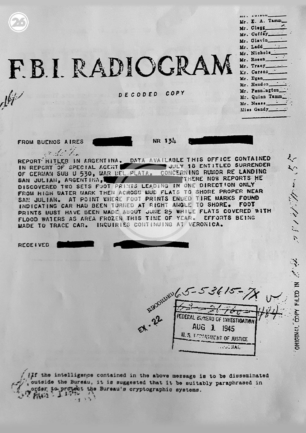 Documentos desclasificados del FBI sobre Hitler en Argentina.