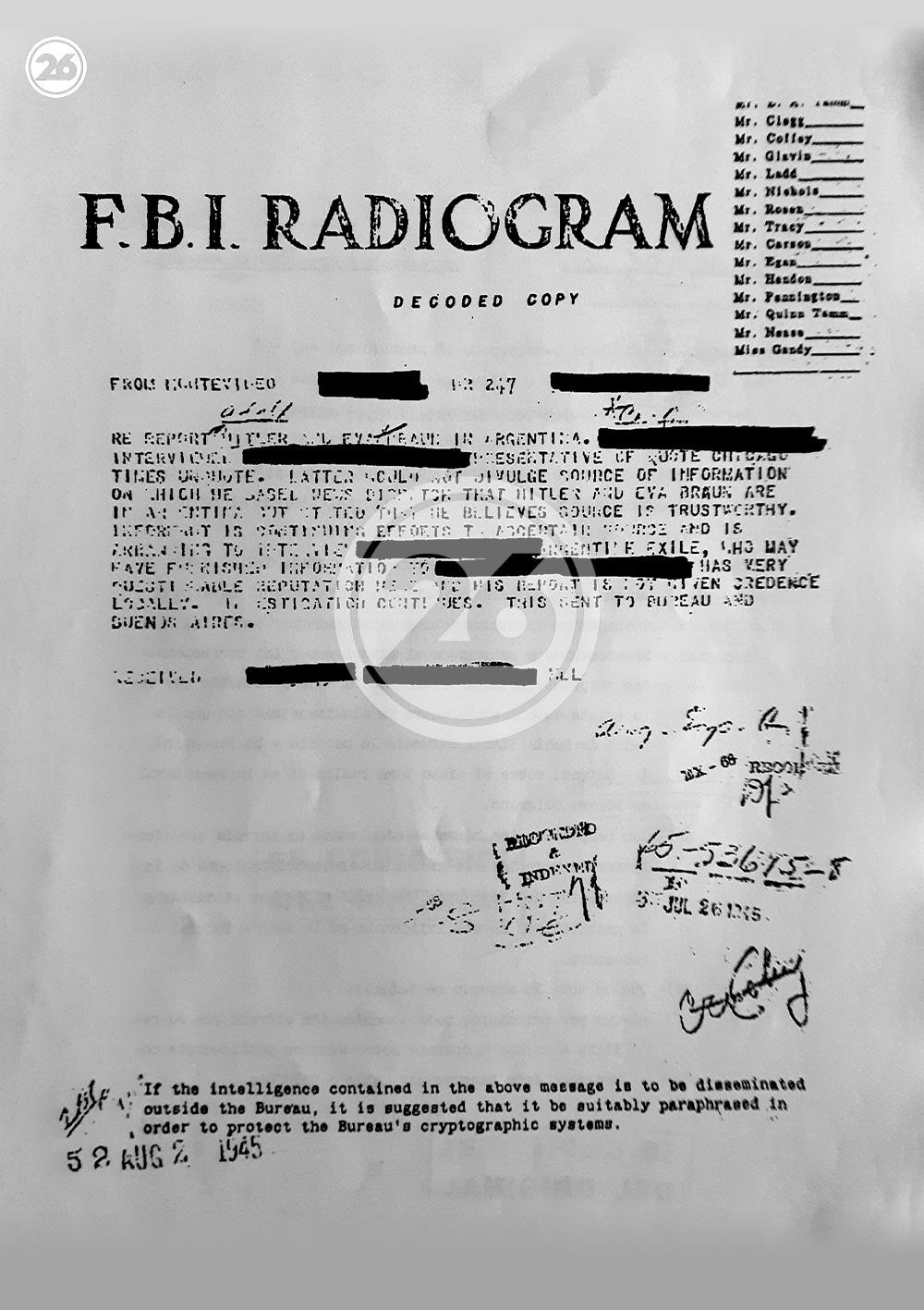 Documentos desclasificados del FBI sobre Hitler en Argentina.